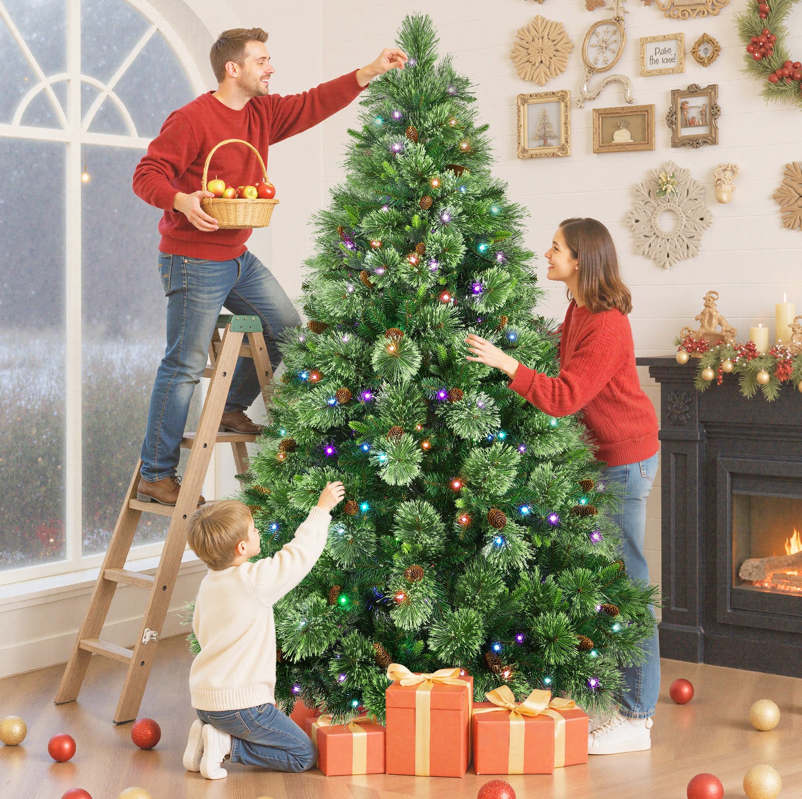 Realistic Pre-lit Carolina Pine Artificial Christmas Pine Trees with RGB Lights Remote-106 Lights Modes - Image 10