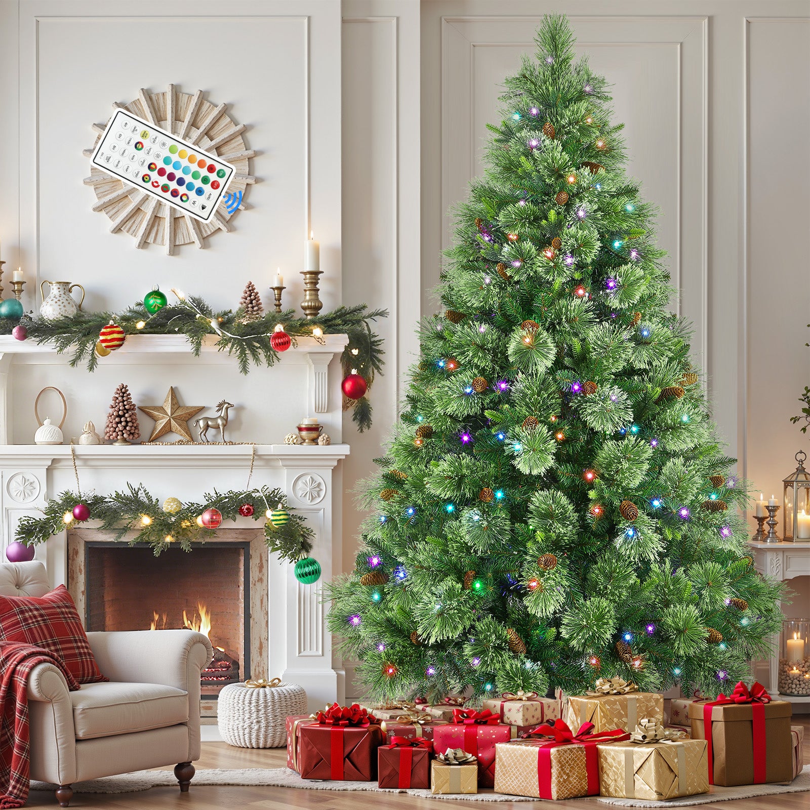 Realistic Pre-lit Carolina Pine Artificial Christmas Pine Trees with RGB Lights Remote-106 Lights Modes - Image 16