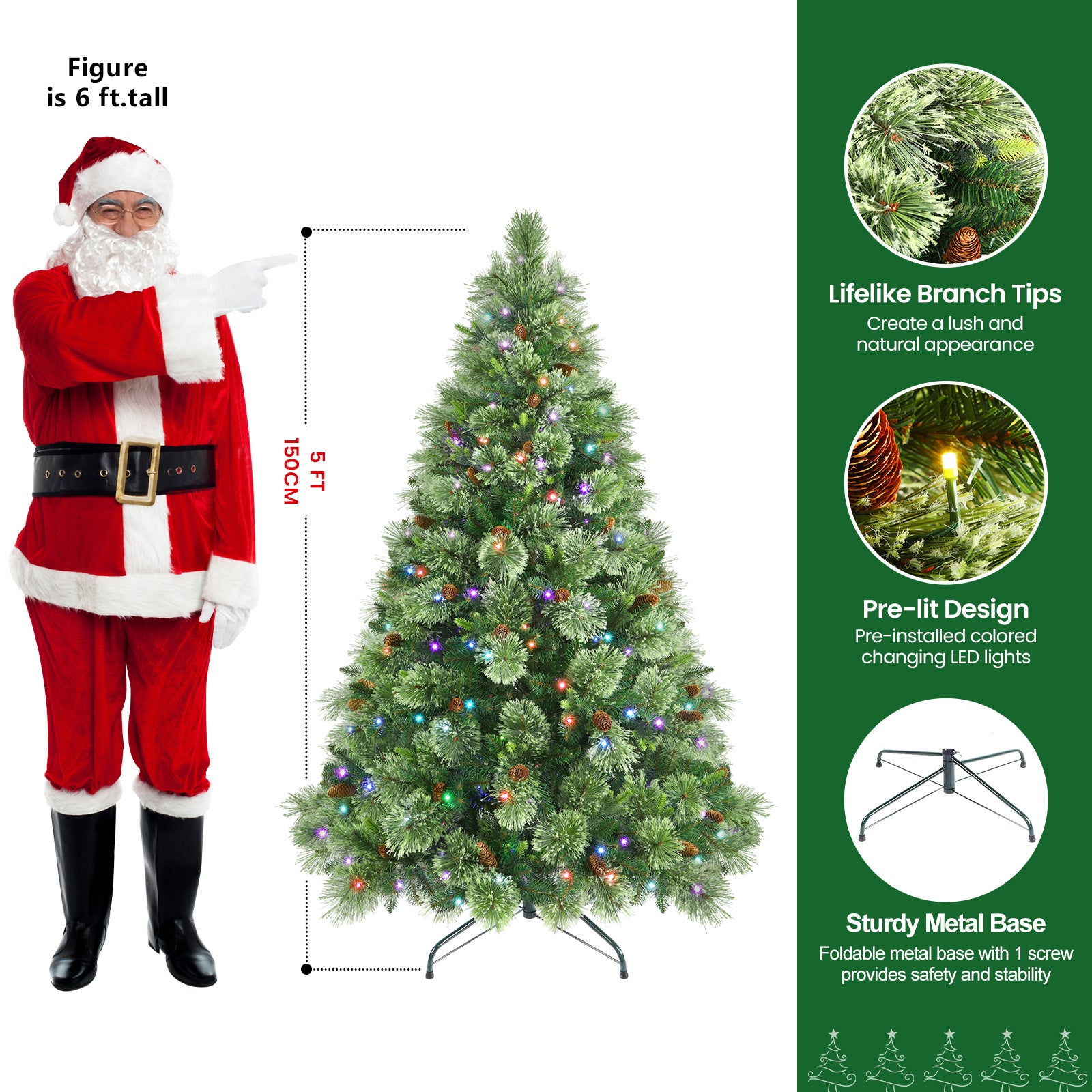 Realistic Pre-lit Carolina Pine Artificial Christmas Pine Trees with RGB Lights Remote-106 Lights Modes - Image 20