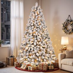 Alternative view of Pre-lit White Flocked Spruce Artificial Christmas Trees with Warm White Lights