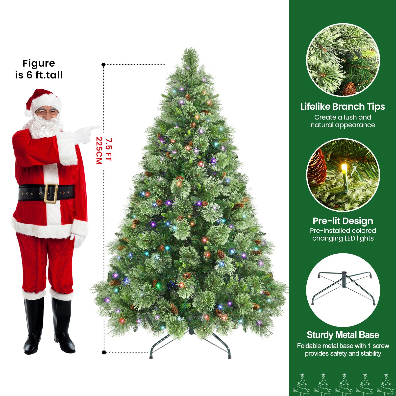 Realistic Pre-lit Carolina Pine Artificial Christmas Pine Trees with RGB Lights Remote-106 Lights Modes - Image 22