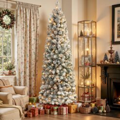 Alternative view of Flocked Spruce Warm White Lights Pencil Artificial Christmas Trees |7 Sizes Available