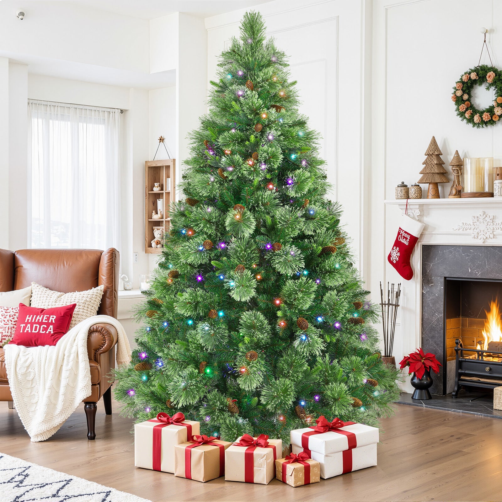 Realistic Pre-lit Carolina Pine Artificial Christmas Pine Trees with RGB Lights Remote-106 Lights Modes - Image 11