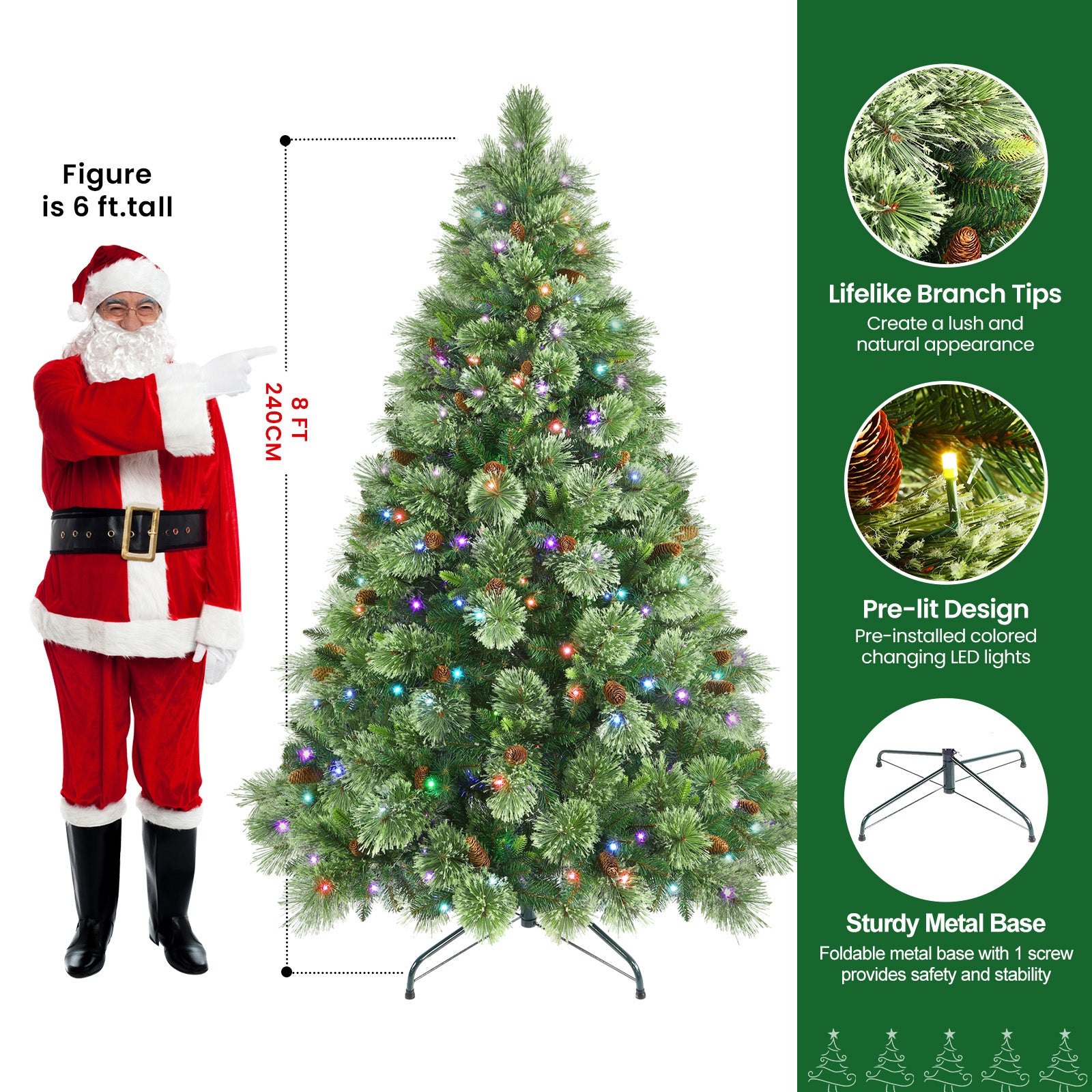 Realistic Pre-lit Carolina Pine Artificial Christmas Pine Trees with RGB Lights Remote-106 Lights Modes - Image 24