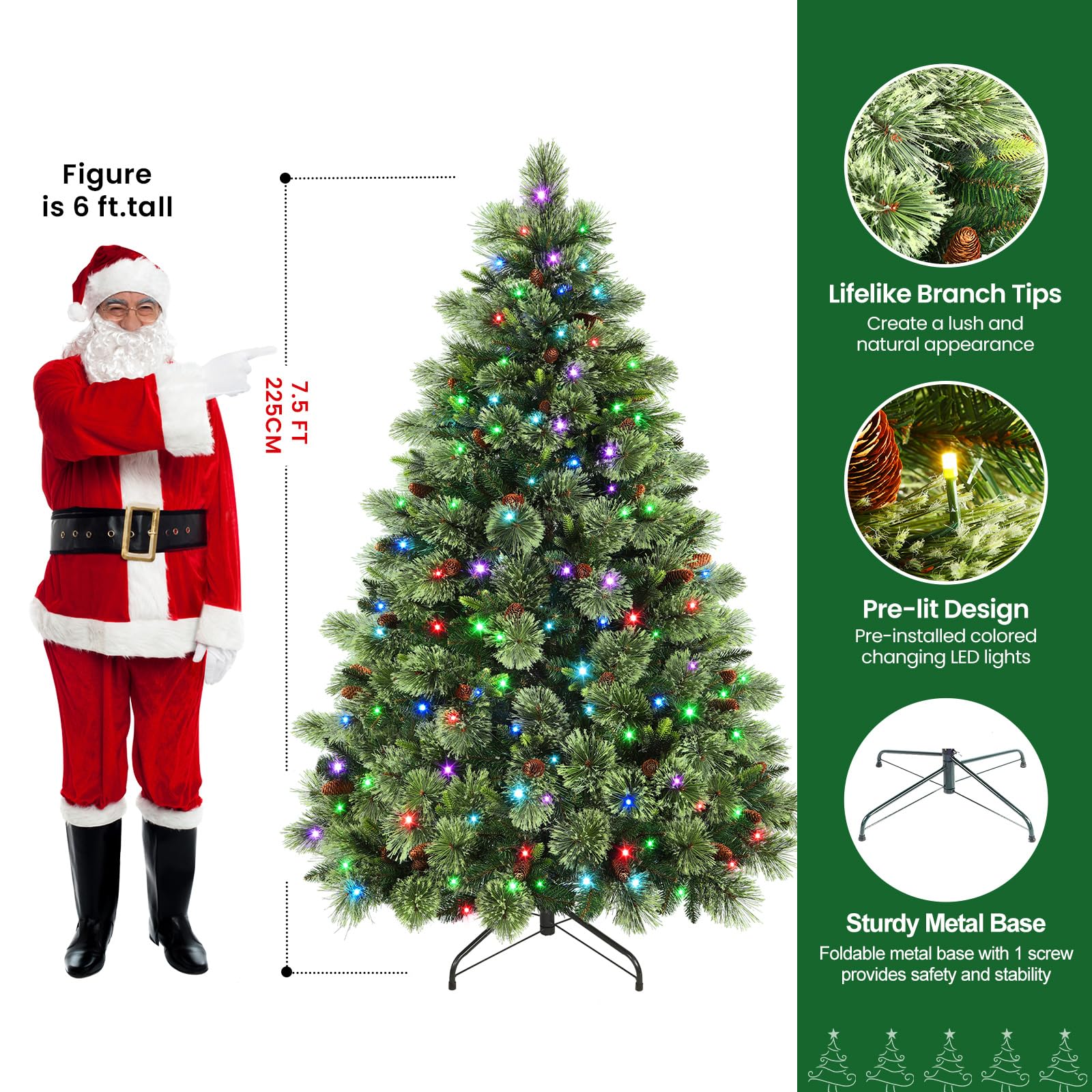 Realistic Pre-lit Carolina Pine Artificial Christmas Pine Trees with RGB Lights Remote-106 Lights Modes - Image 4