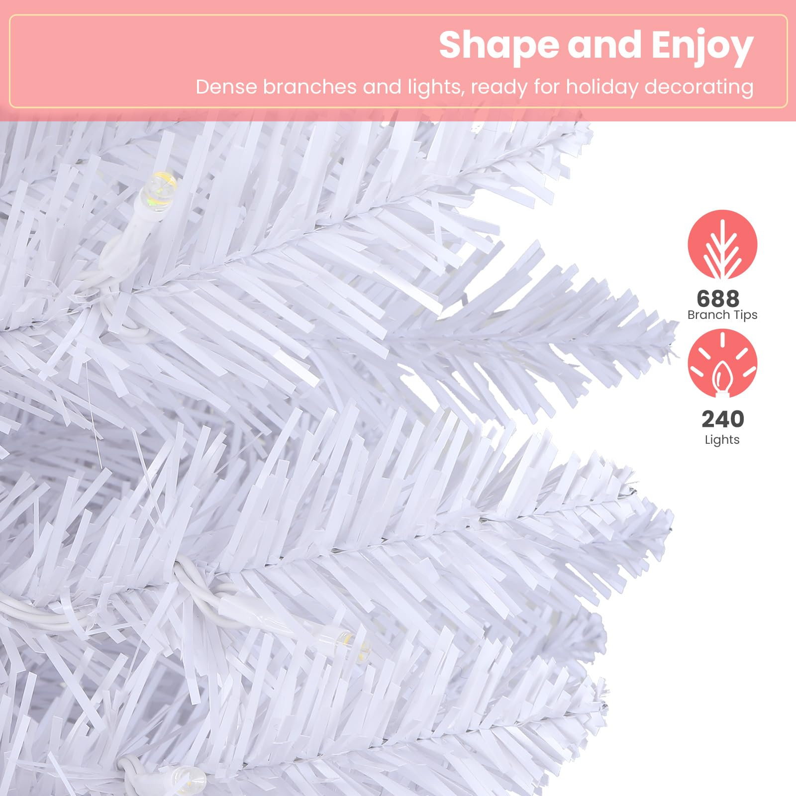 Pre-lit White Spruce Artificial Slim Pencil Christmas Tree with Multi-Color Lights - Image 10