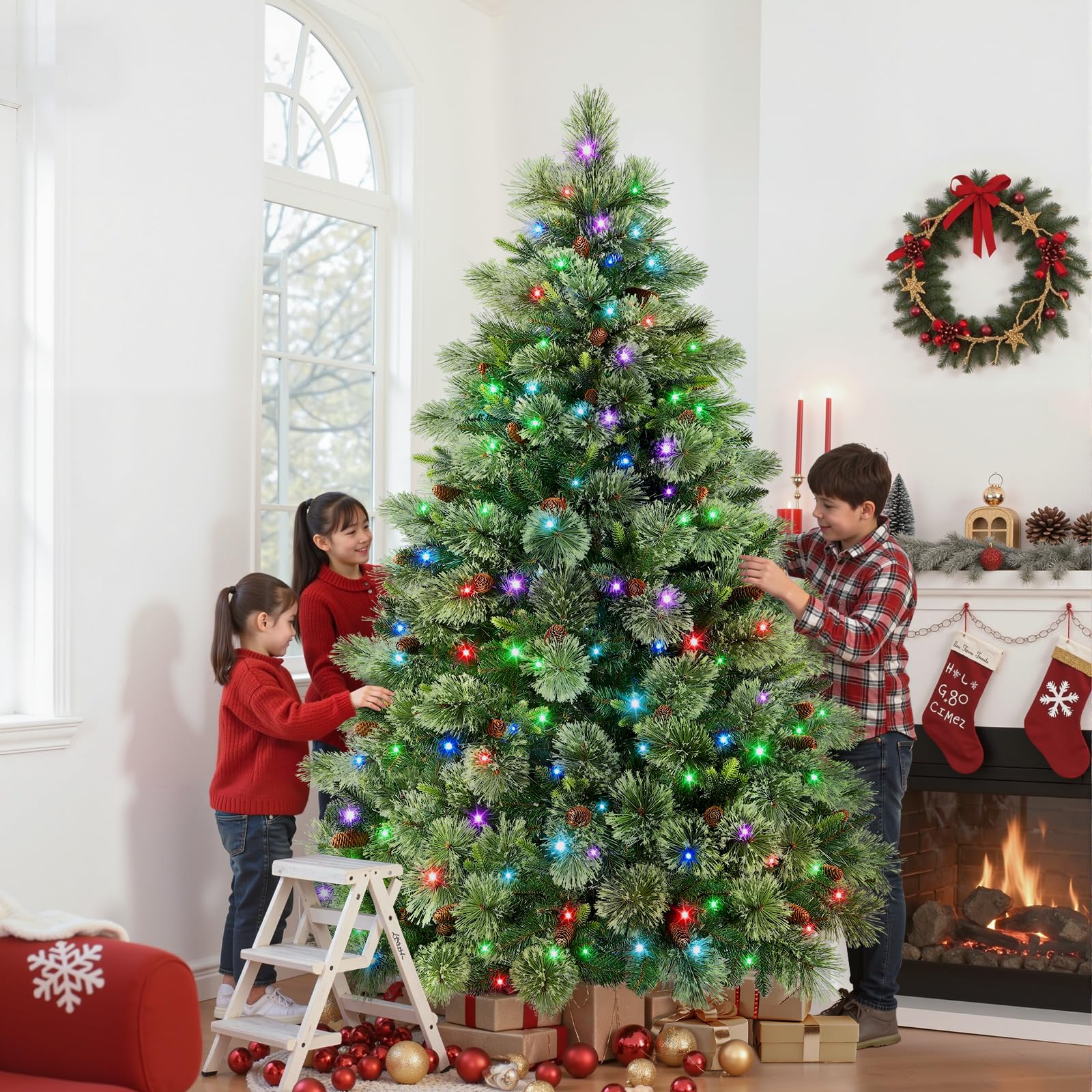 Realistic Pre-lit Carolina Pine Artificial Christmas Pine Trees with RGB Lights Remote-106 Lights Modes - Image 8