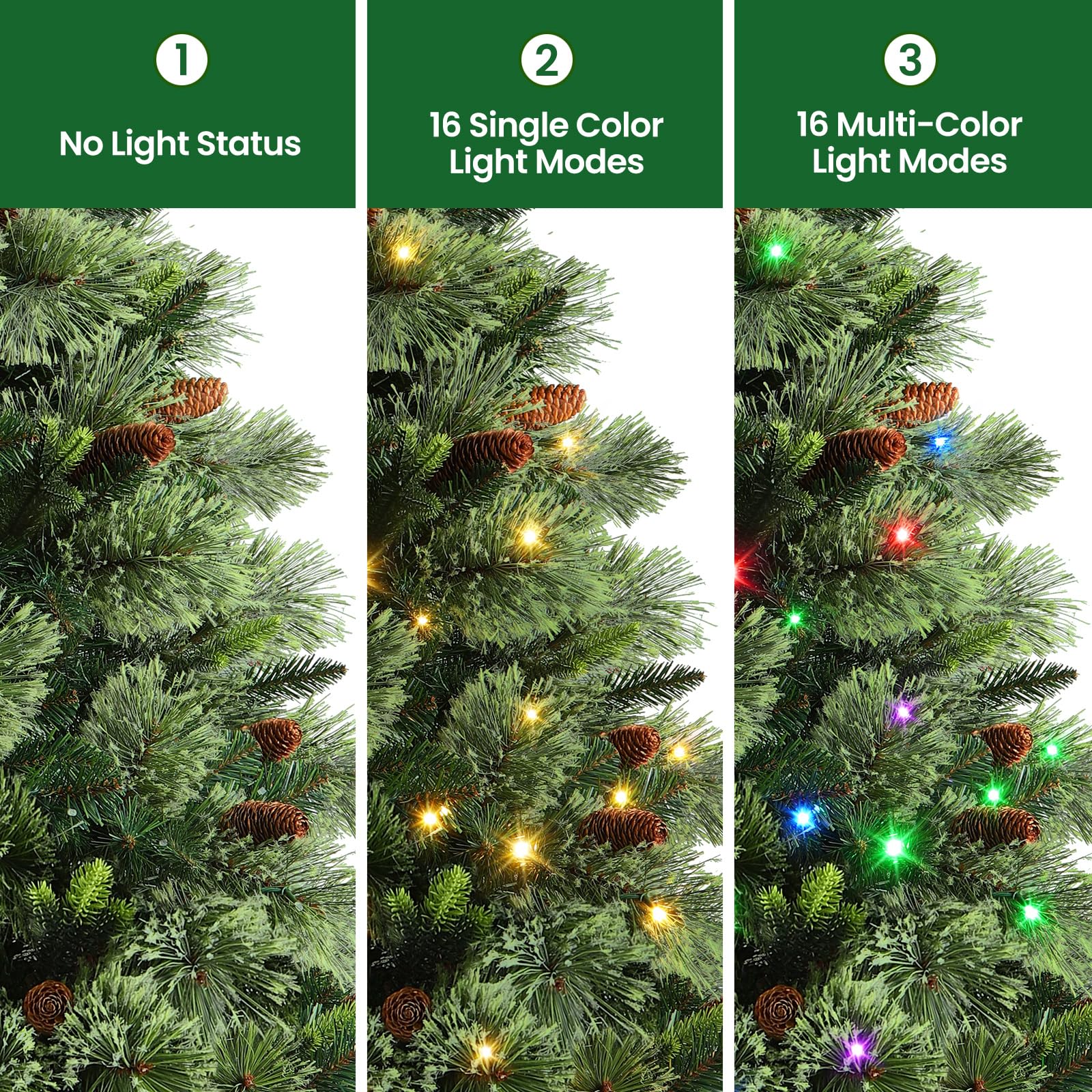 Realistic Pre-lit Carolina Pine Artificial Christmas Pine Trees with RGB Lights Remote-106 Lights Modes - Image 6