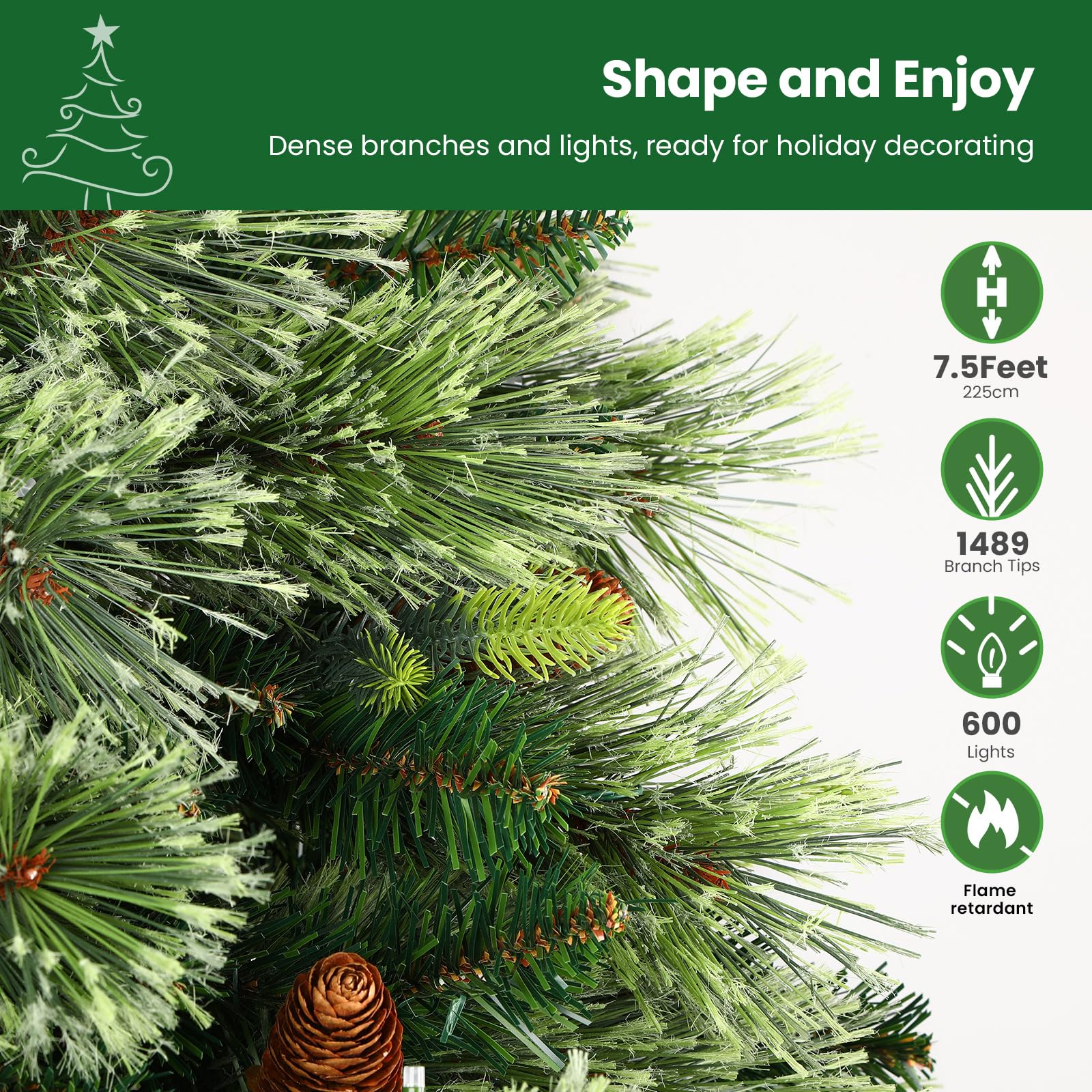 Realistic Pre-lit Carolina Pine Artificial Christmas Pine Trees with RGB Lights Remote-106 Lights Modes - Image 5