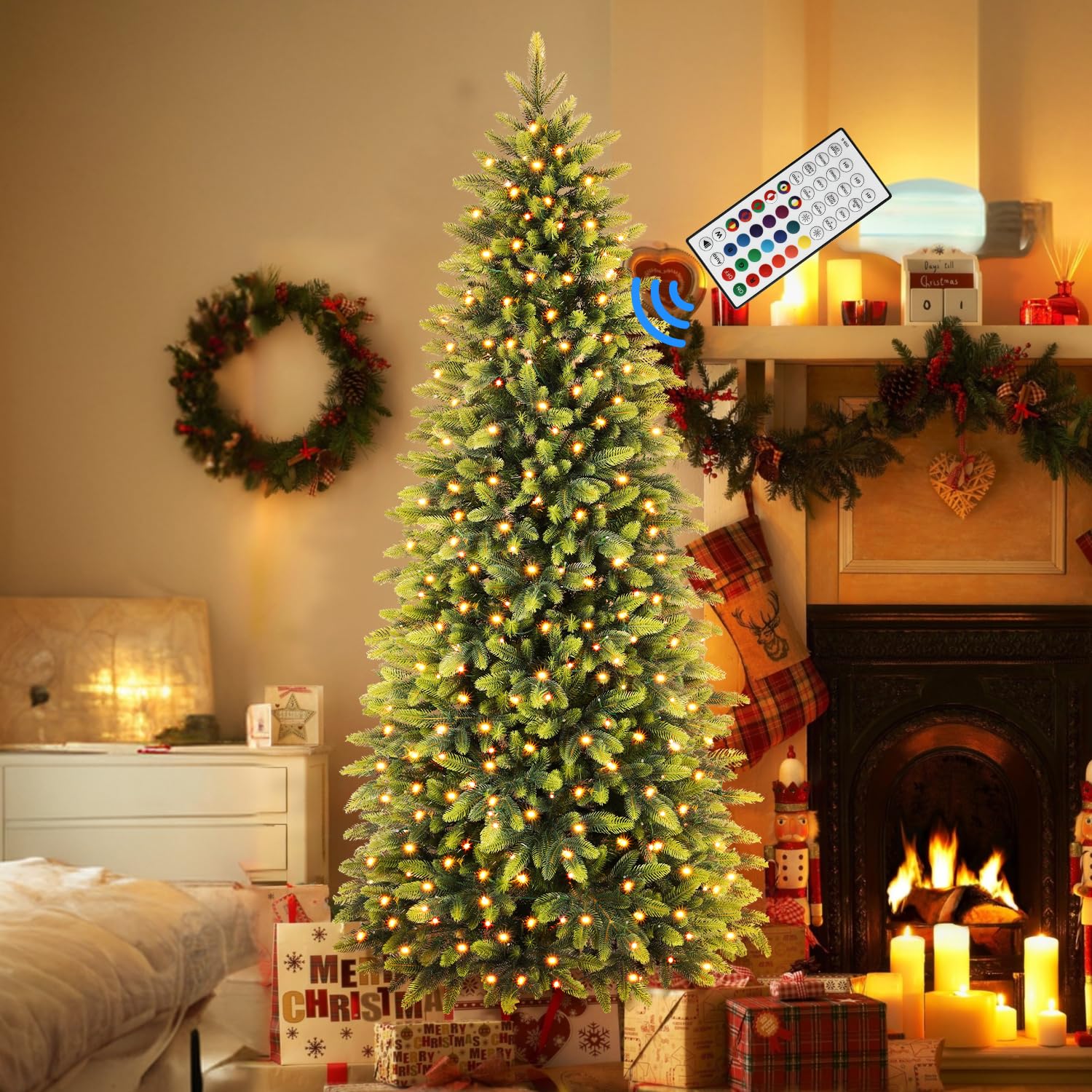 Prelit RGB Lights Realistic PE Artificial Slim Artificial Christmas Trees with Remote - Image 8