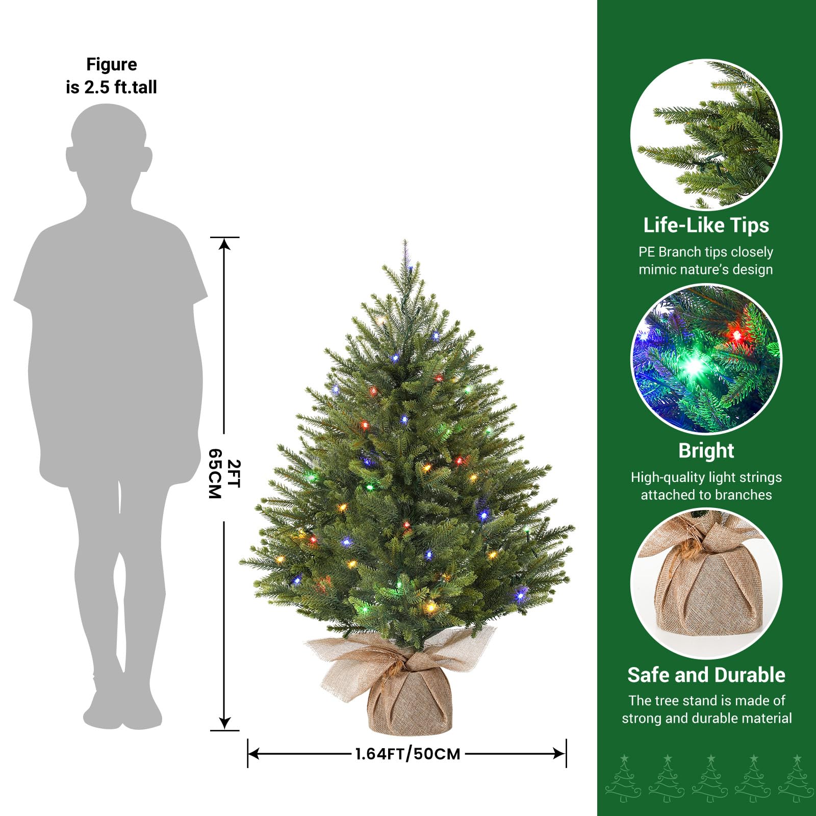 Realistic Artificial Small Tabletop Christmas Tree with Multi-Color Lights and Remote - Image 5