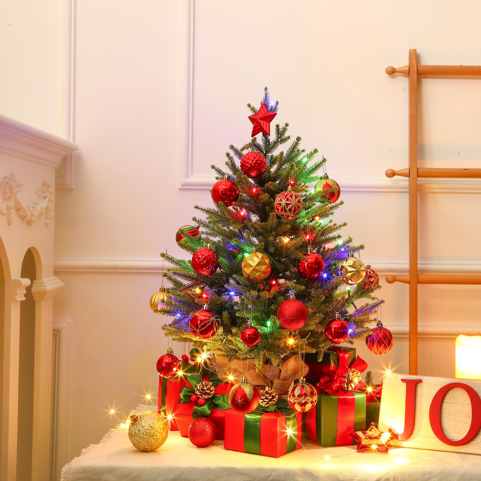 Realistic Artificial Small Tabletop Christmas Tree with Multi-Color Lights and Remote - Image 8