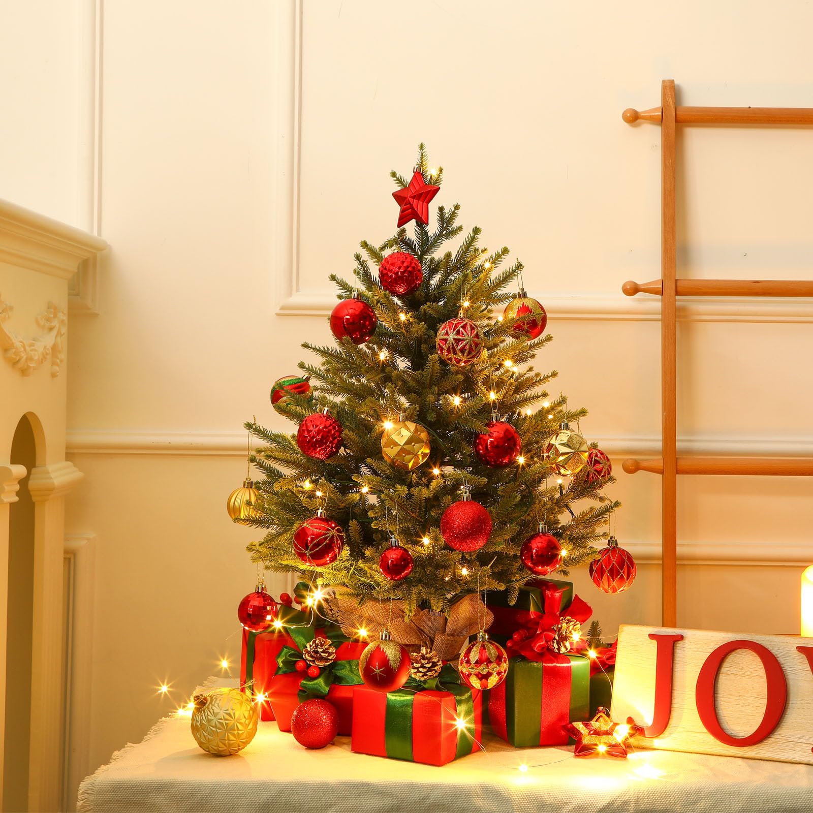 Realistic Artificial Small Tabletop Christmas Tree with Multi-Color Lights and Remote - Image 9