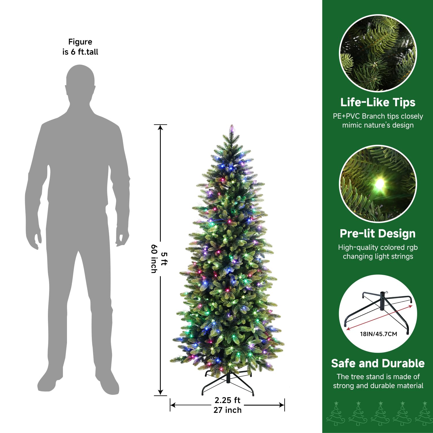 Prelit RGB Lights Realistic PE Artificial Slim Artificial Christmas Trees with Remote - Image 12