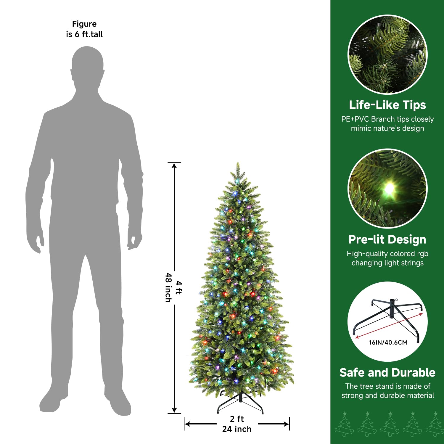 Prelit RGB Lights Realistic PE Artificial Slim Artificial Christmas Trees with Remote - Image 11