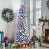 5ft Prelit Flocked Artificial Slim Pencil Christmas Tree with Multi-Color RGB Lights and Remote