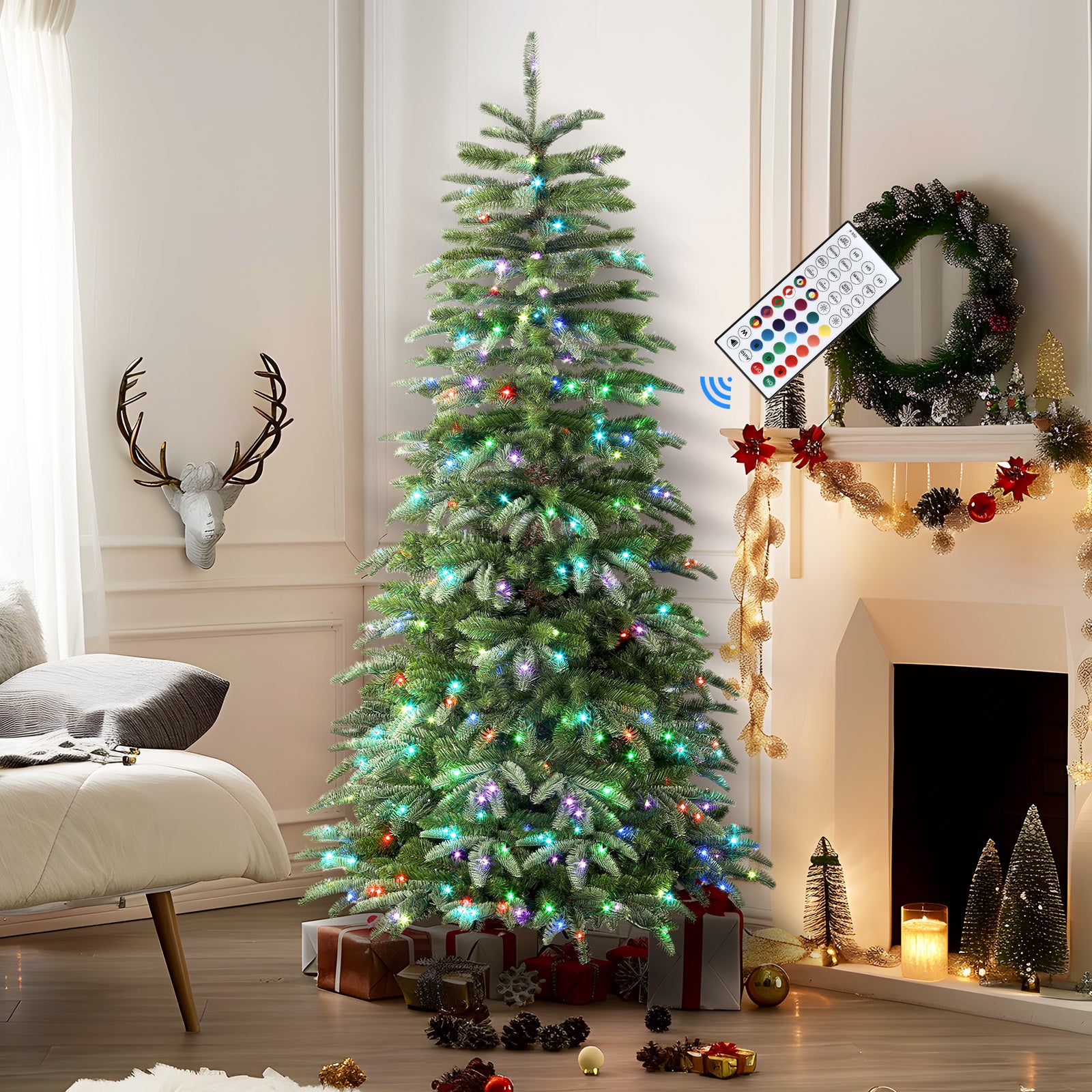 Pre-lit RGB Lights Realistic Artificial Upgraded Christmas Tree with Remote