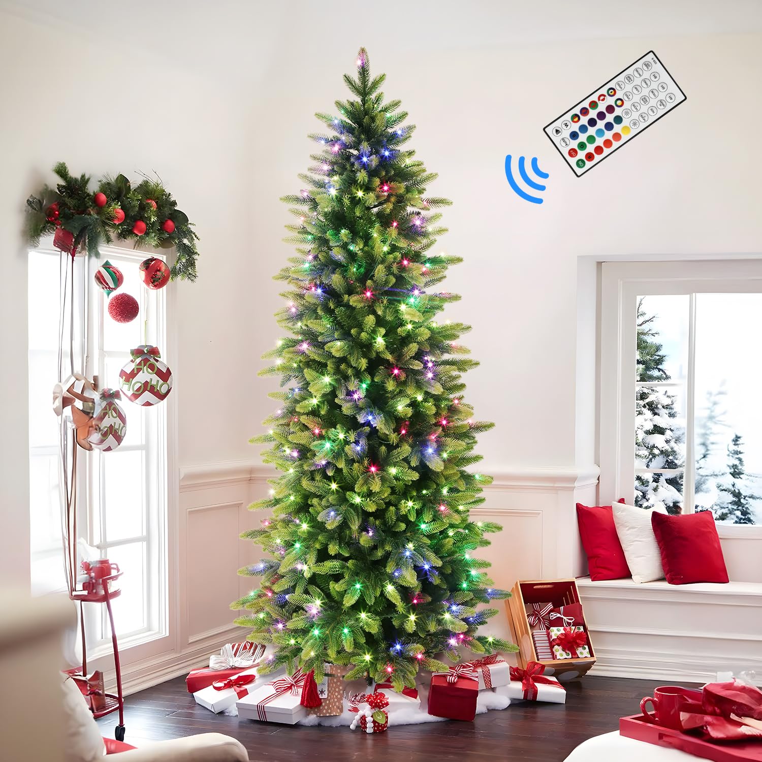 Prelit RGB Lights Realistic PE Artificial Slim Artificial Christmas Trees with Remote - Image 14