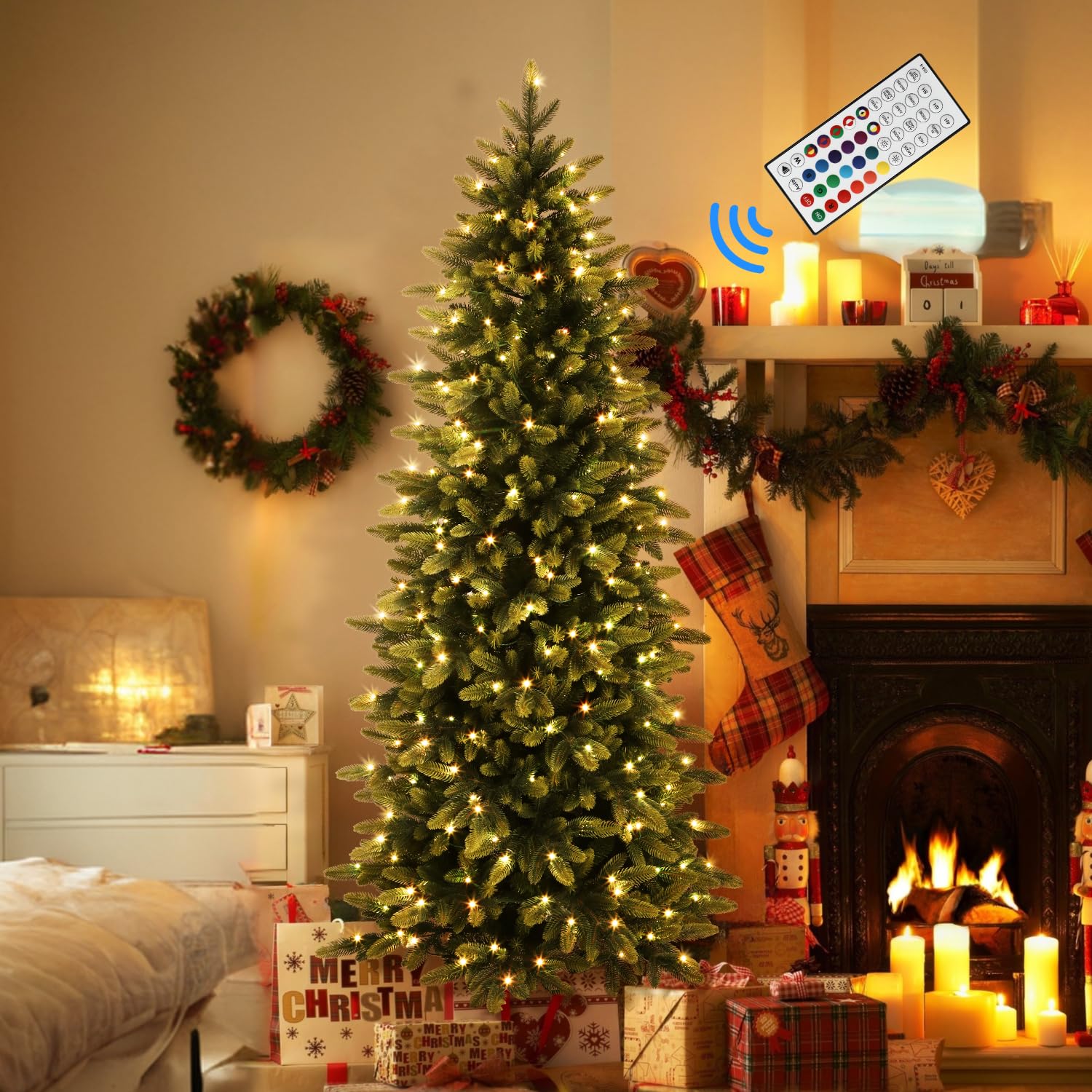 Prelit RGB Lights Realistic PE Artificial Slim Artificial Christmas Trees with Remote - Image 10