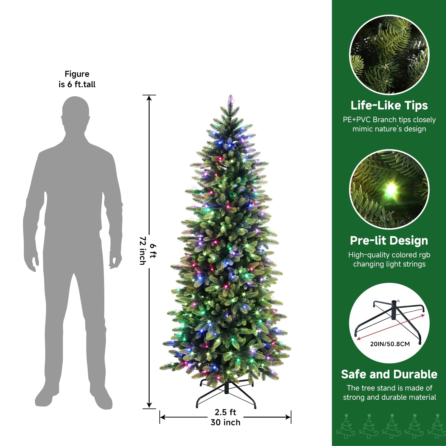 Prelit RGB Lights Realistic PE Artificial Slim Artificial Christmas Trees with Remote - Image 4
