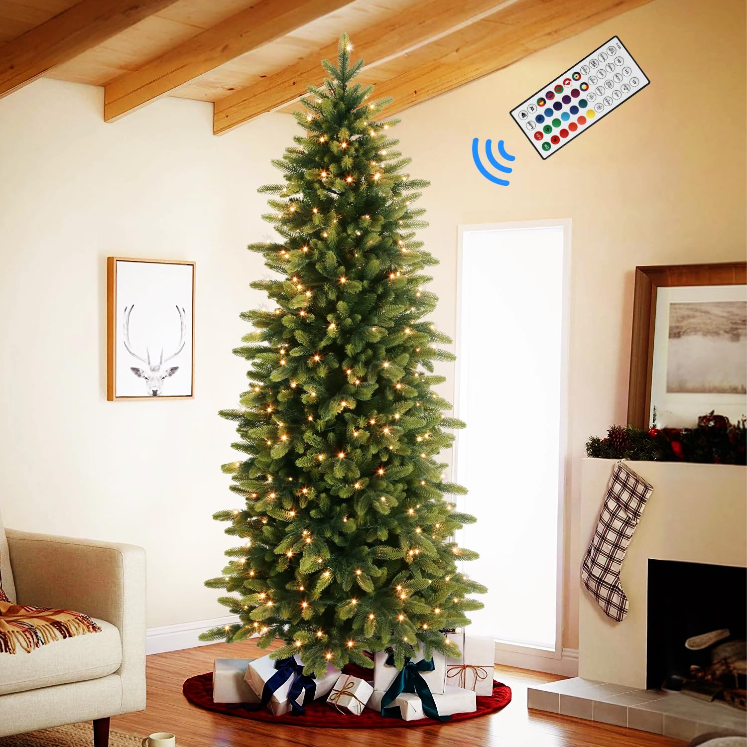 Prelit RGB Lights Realistic PE Artificial Slim Artificial Christmas Trees with Remote - Image 15