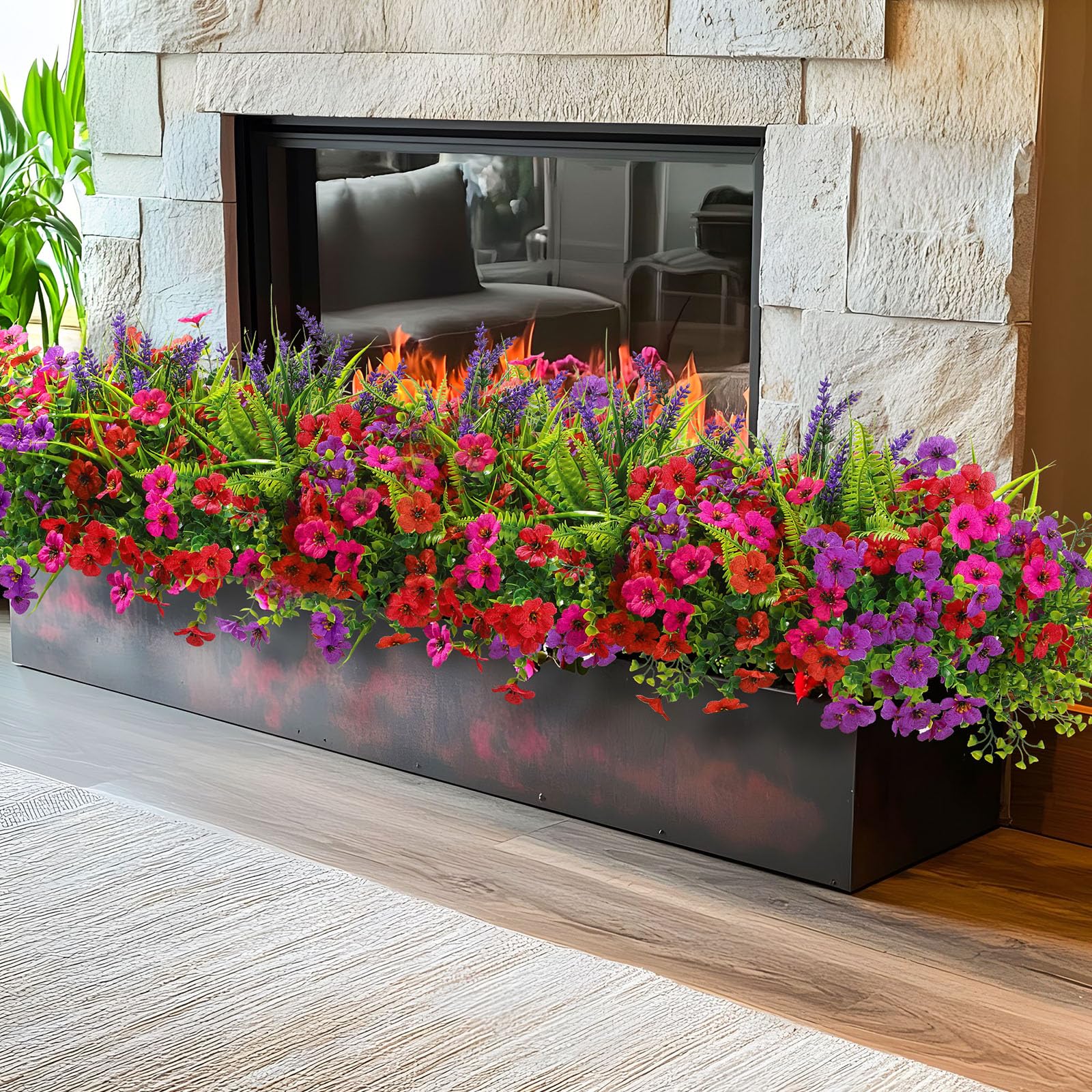 24 Bundles Artificial Flowers UV Resistant Eucalyptus Violet and Lavender Silk Fake Flowers(Red&Rose&Purple) - Image 7