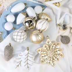 Alternative view of 106PCS Gold &White Christmas Balls Ornaments Set with Hanging Hooks