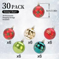 Alternative view of 30ct 2.36 Inch Red & Green Gold Christmas Tree Balls Ornaments