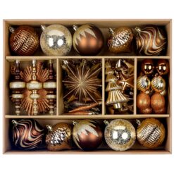 80pcs Bronze Copper Gold Christmas Balls Ornaments Set with Lanyards